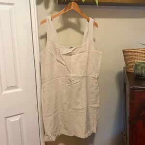 Old Navy Linen Blend Square Neck Dress in Natural, Tan